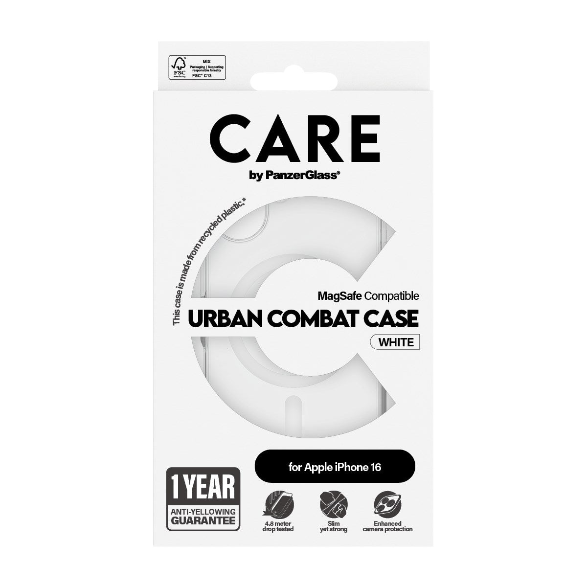 CARE by PanzerGlass® Flagship Case Transparent Urban Combat w. White MagSafe iPhone 16