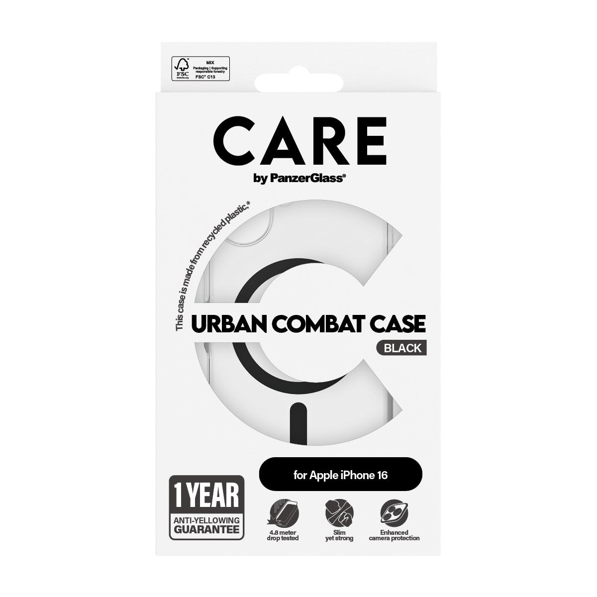 CARE by PanzerGlass® Flagship Case Transparent Urban Combat w. Black MagSafe iPhone 16