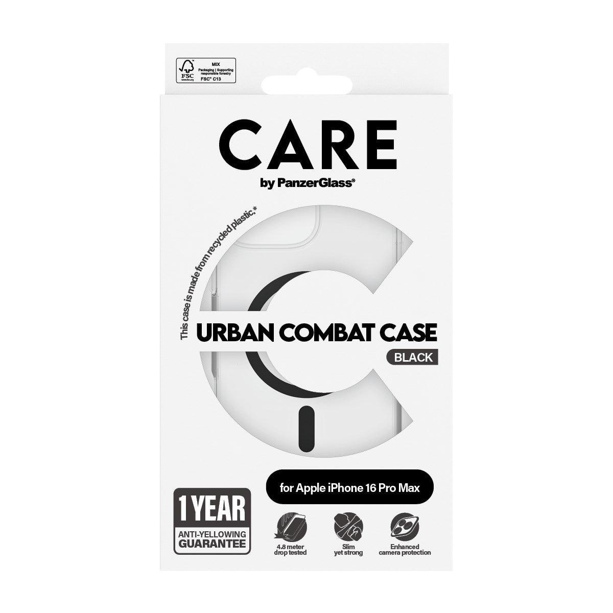 CARE by PanzerGlass® Flagship Case Transparent Urban Combat w. Black MagSafe iPhone 16 Pro Max
