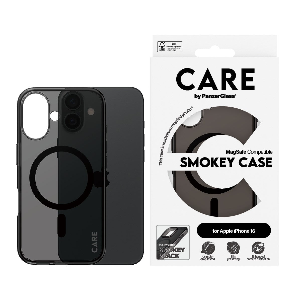 CARE by PanzerGlass® Flagship Case Smokey Urban Combat w. Black MagSafe iPhone 16