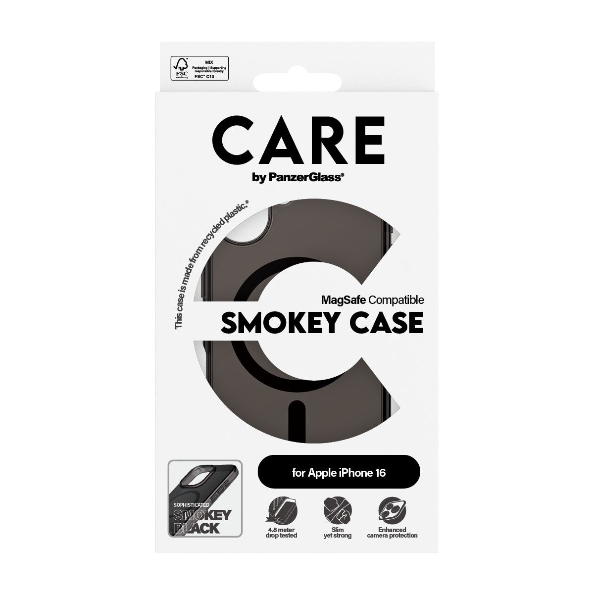 CARE by PanzerGlass® Flagship Case Smokey Urban Combat w. Black MagSafe iPhone 16