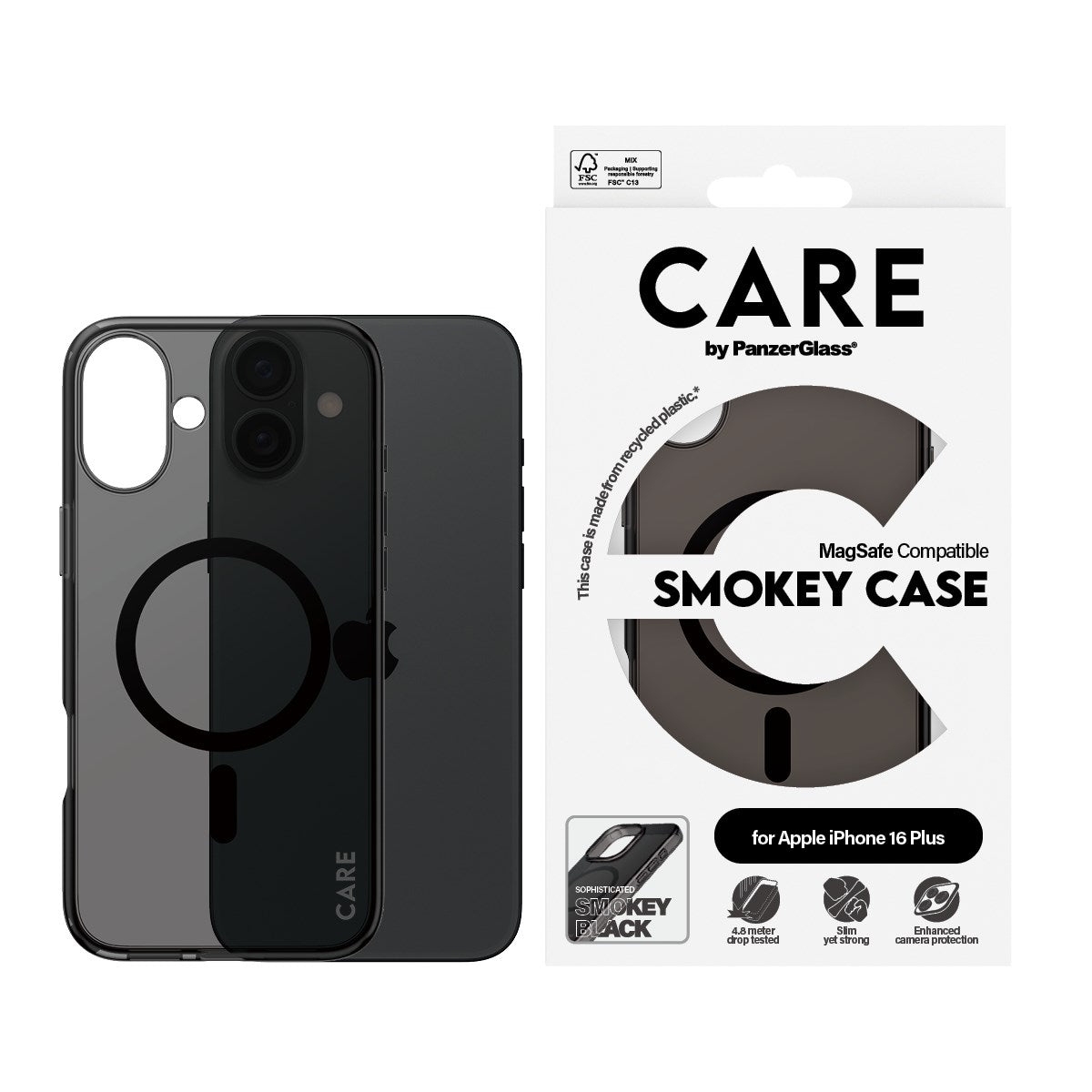 CARE by PanzerGlass® Flagship Case Smokey Urban Combat w. Black MagSafe iPhone 16 Plus