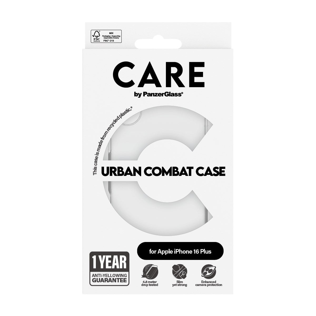 CARE by PanzerGlass® Flagship Case Transparent Urban Combat w. Clear Frame iPhone 16 Plus