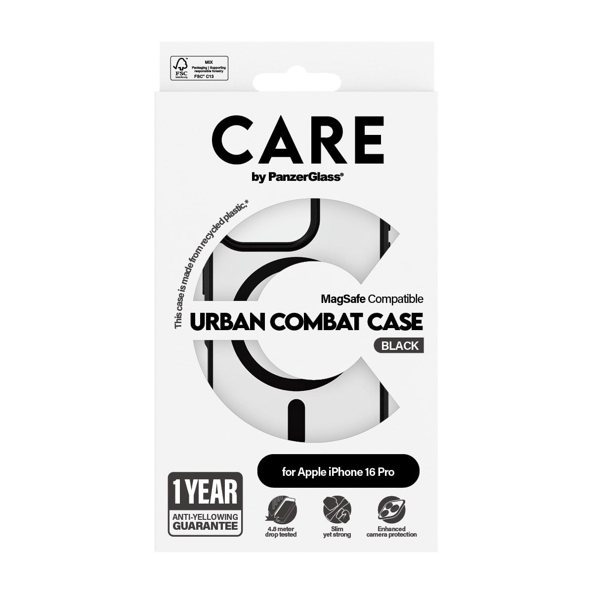 CARE by PanzerGlass® Flagship Case Transparent Urban Combat w. Black Frame & MagSafe iPhone 16 Pro