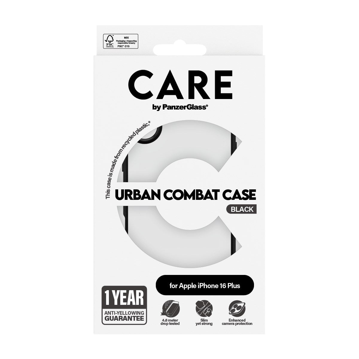 CARE by PanzerGlass® Flagship Case Transparent Urban Combat w. Black Frame iPhone 16 Plus
