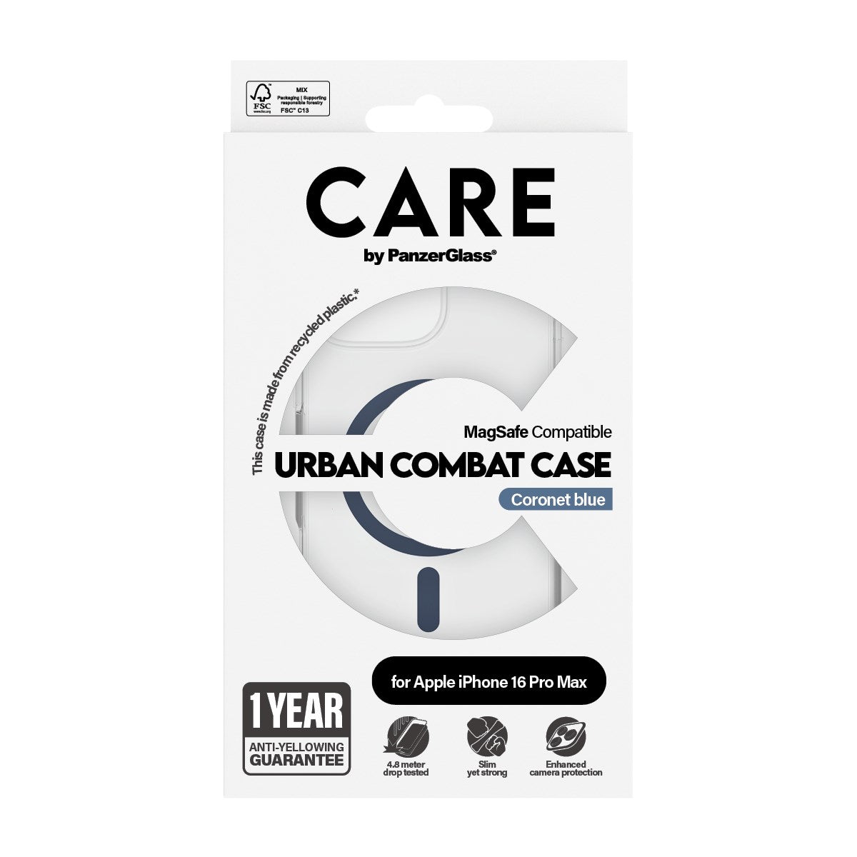 CARE by PanzerGlass® Flagship Case Transparent Urban Combat w. Blue MagSafe iPhone 16 Pro Max