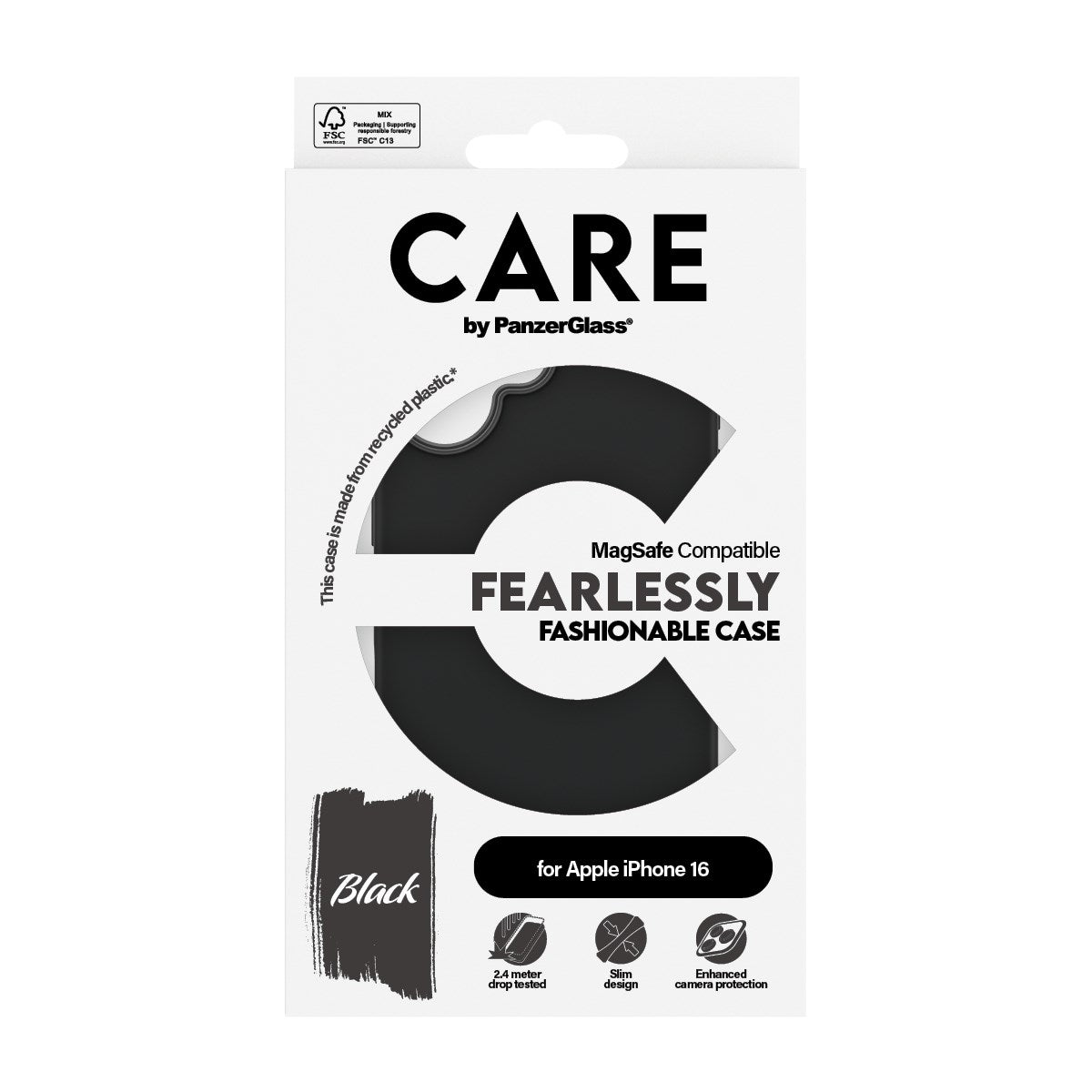 CARE by PanzerGlass® Fashionable Case Black w. MagSafe iPhone 16