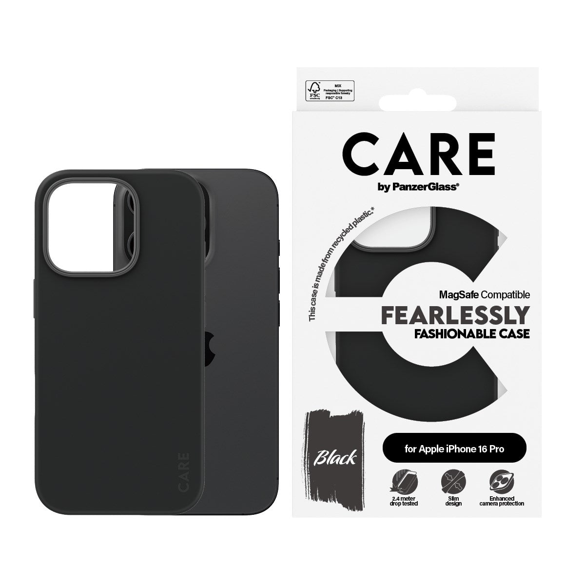CARE by PanzerGlass® Fashionable Case Black w. MagSafe iPhone 16 Pro