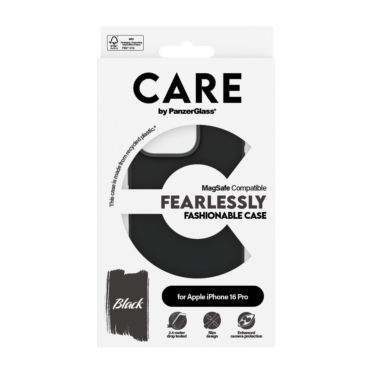 CARE by PanzerGlass® Fashionable Case Black w. MagSafe iPhone 16 Pro