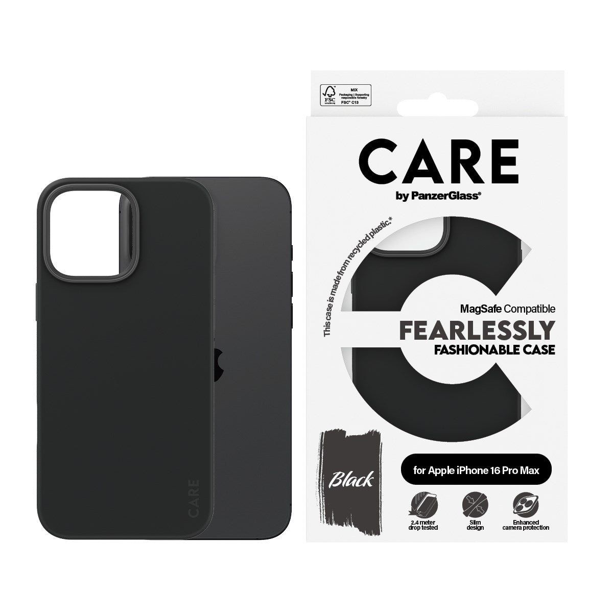 CARE by PanzerGlass® Fashionable Case Black w. MagSafe iPhone 16 Pro Max