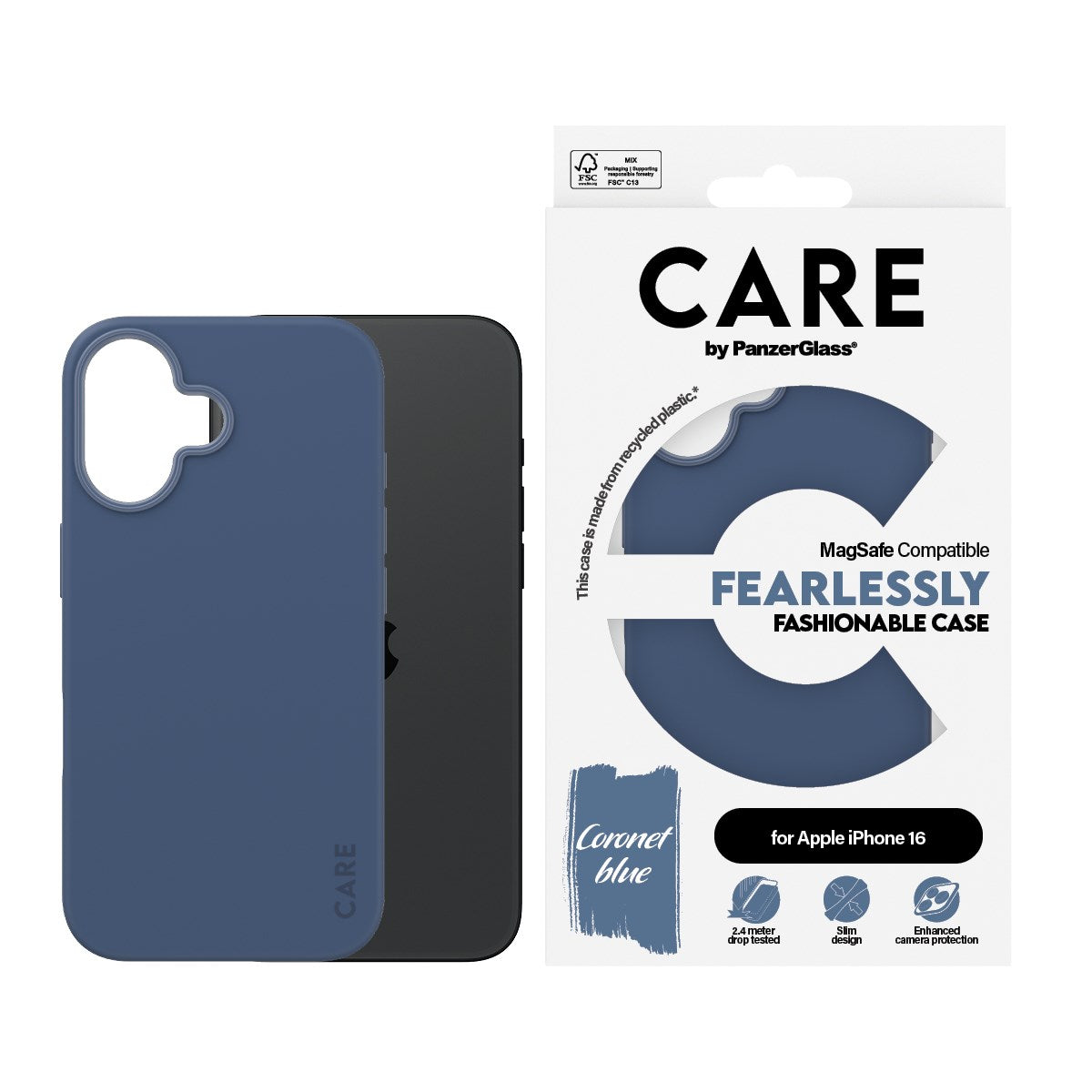 CARE by PanzerGlass® Fashionable Case Blue w. MagSafe iPhone 16