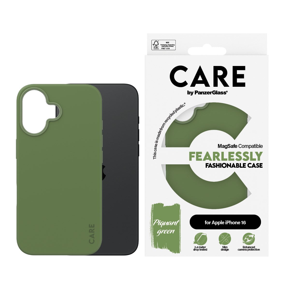 CARE by PanzerGlass® Fashionable Case Green w. MagSafe iPhone 16