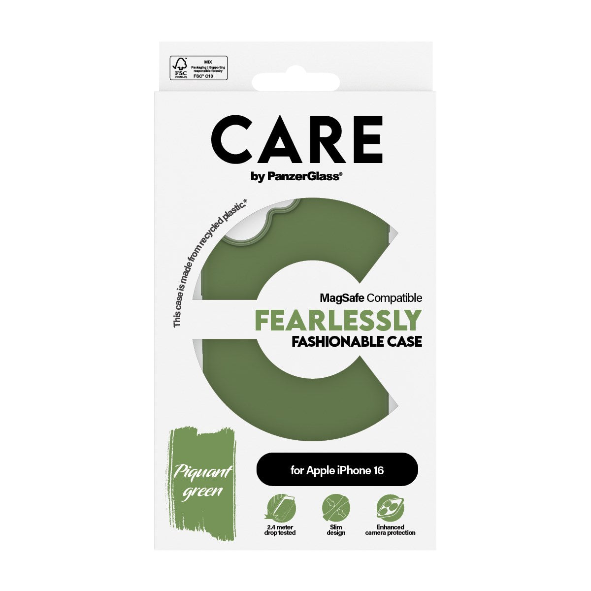 CARE by PanzerGlass® Fashionable Case Green w. MagSafe iPhone 16