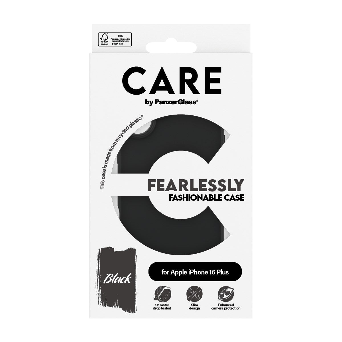 CARE by PanzerGlass® Fashionable Case Black iPhone 16 Plus