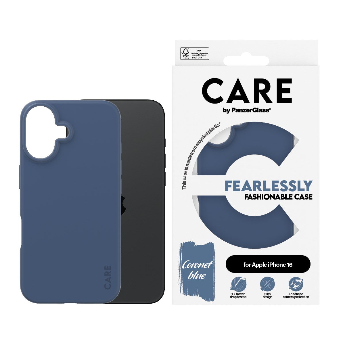 CARE by PanzerGlass® Fashionable Case Blue iPhone 16