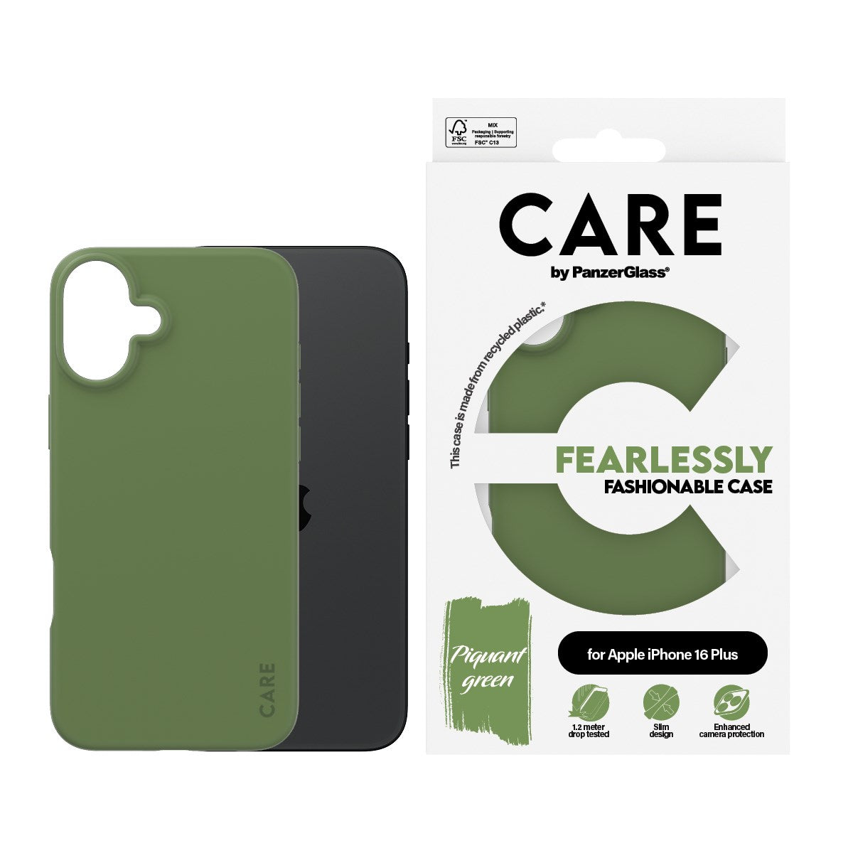 CARE by PanzerGlass® Fashionable Case Green iPhone 16 Plus
