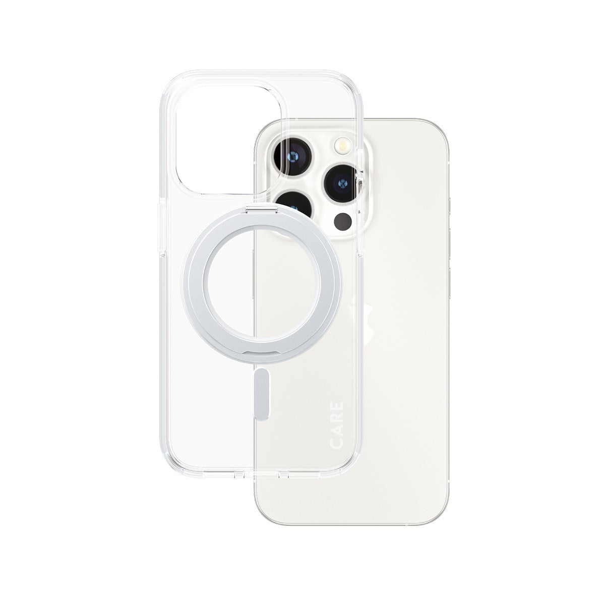 CARE by PanzerGlass® Feature Case Transparent w. Silver Kickstand & MagSafe iPhone 15 Pro