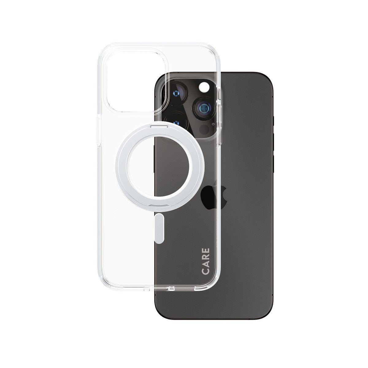 CARE by PanzerGlass® Feature Case Transparent w. Silver Kickstand & MagSafe iPhone 15 Pro Max
