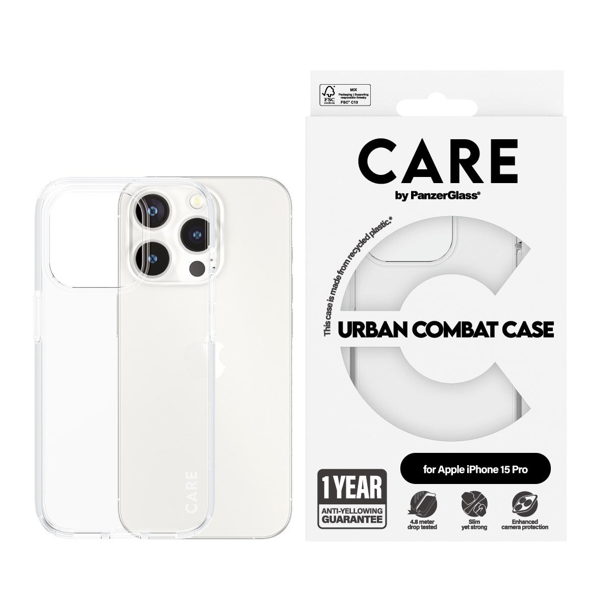 CARE by PanzerGlass® Flagship Case Transparent Urban Combat w. Clear Frame iPhone 15 Pro