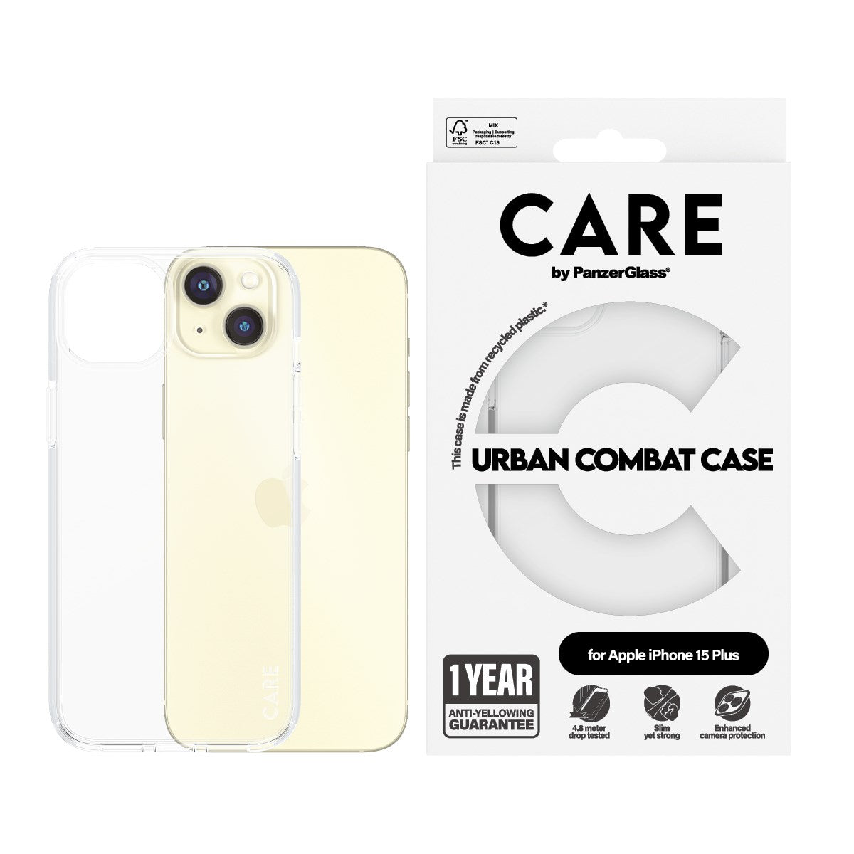 CARE by PanzerGlass® Flagship Case Transparent Urban Combat w. Clear Frame iPhone 15 Plus