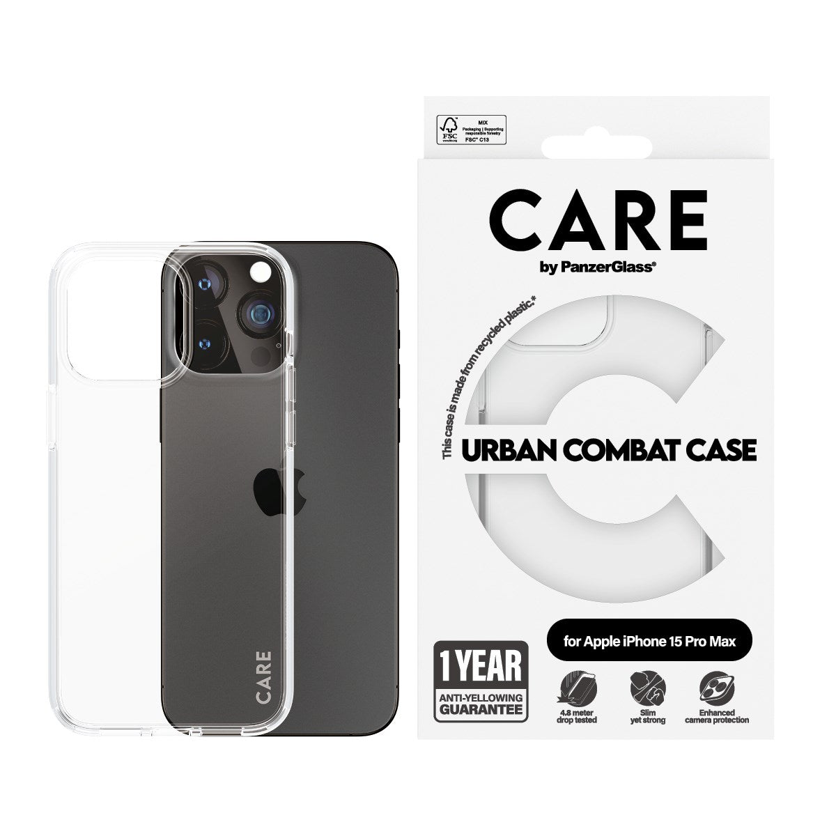 CARE by PanzerGlass® Flagship Case Transparent Urban Combat w. Clear Frame iPhone 15 Pro Max