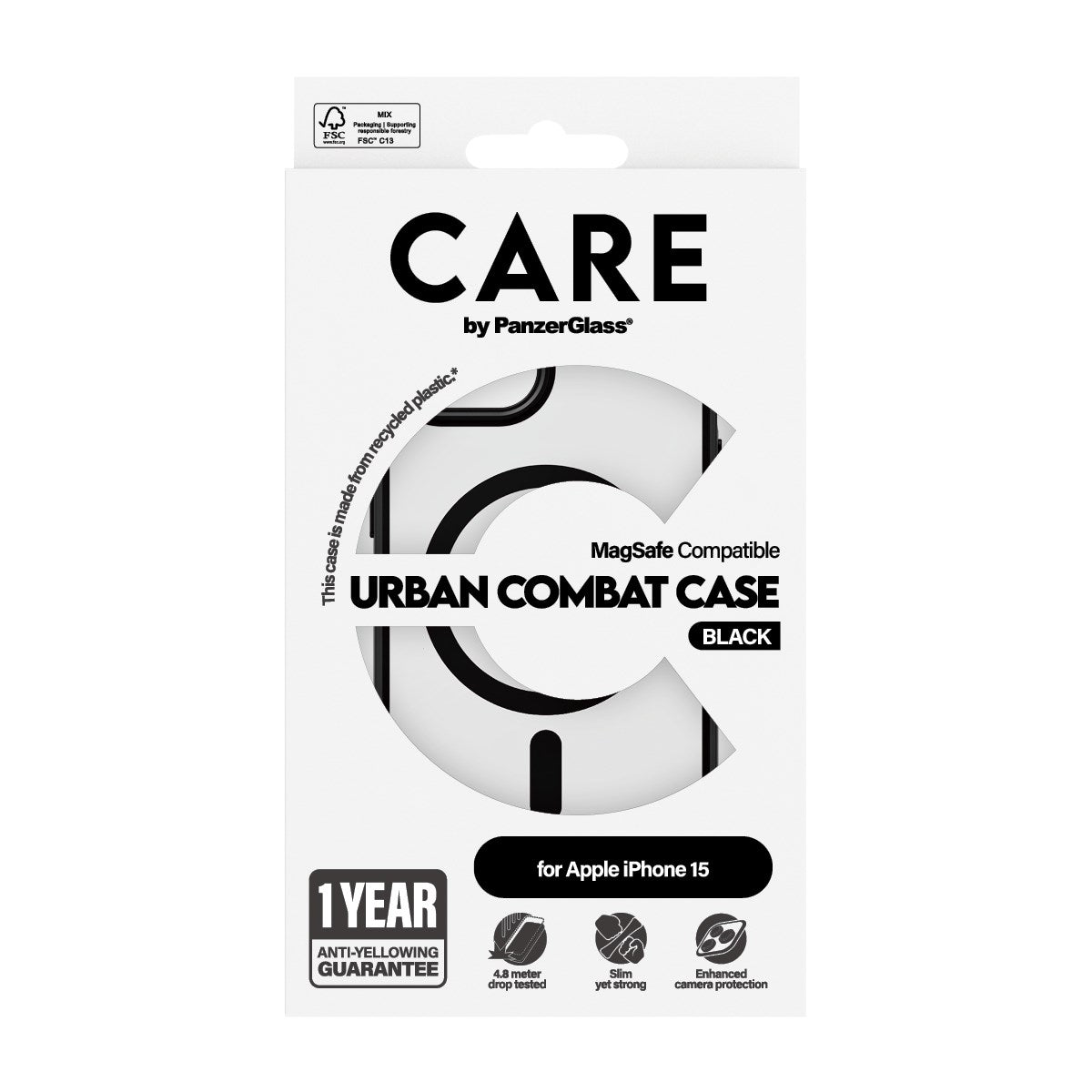 CARE by PanzerGlass® Flagship Case Transparent Urban Combat w. Black MagSafe iPhone 15