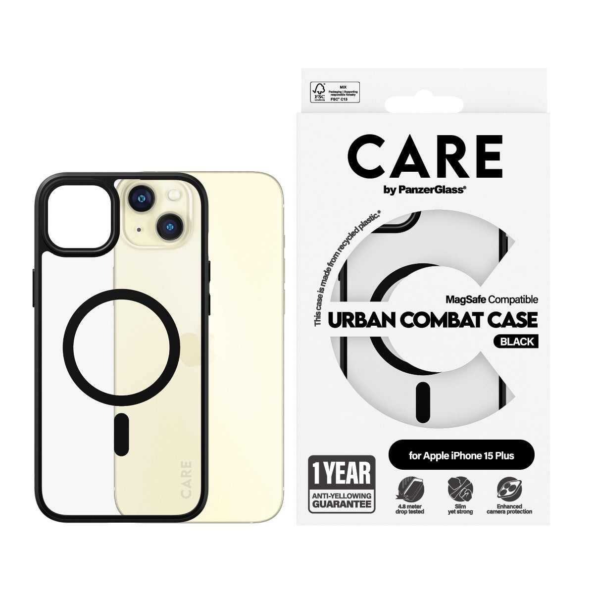 CARE by PanzerGlass® Flagship Case Transparent Urban Combat w. Black MagSafe iPhone 15 Plus