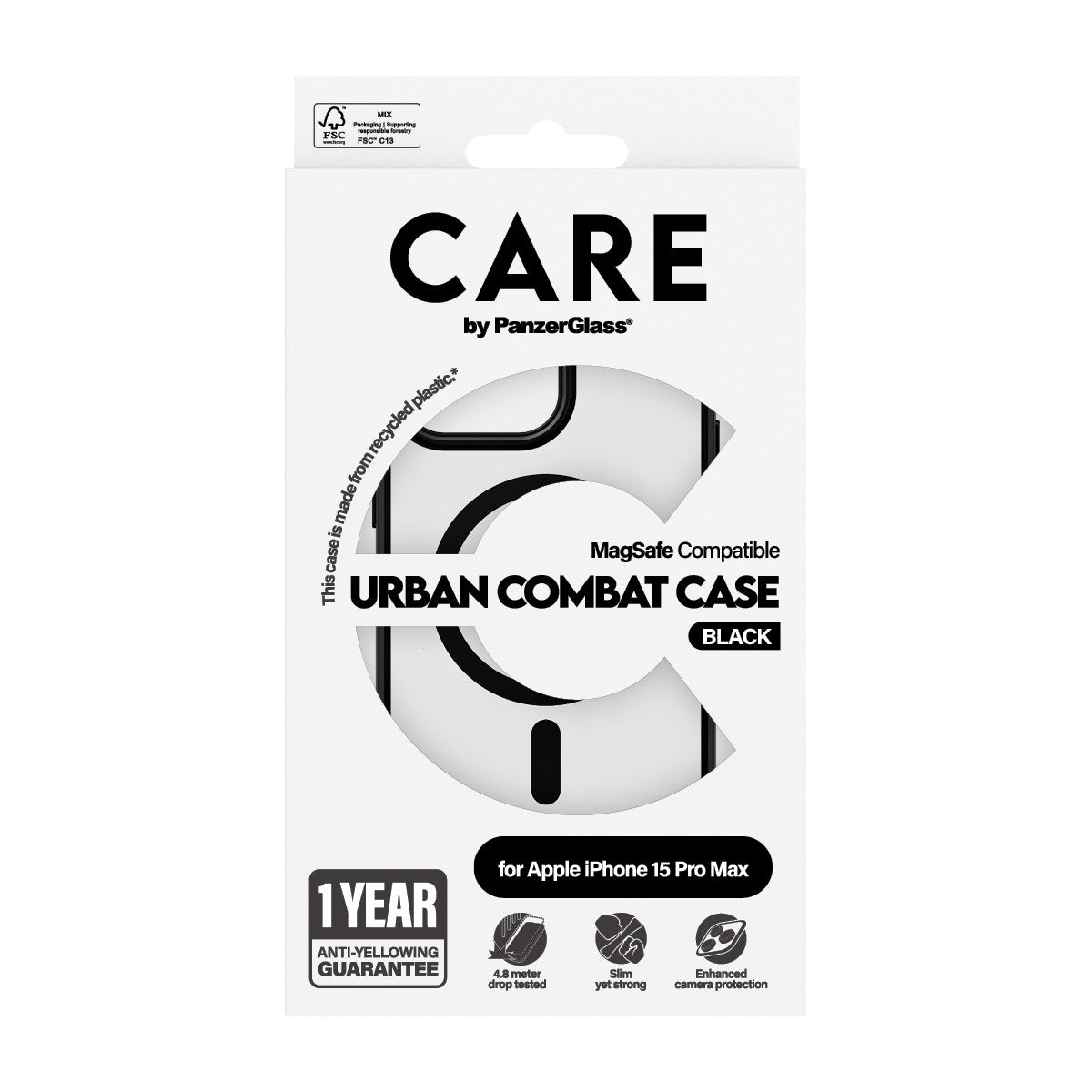 CARE by PanzerGlass® Flagship Case Transparent Urban Combat w. Black MagSafe iPhone 15 Pro Max