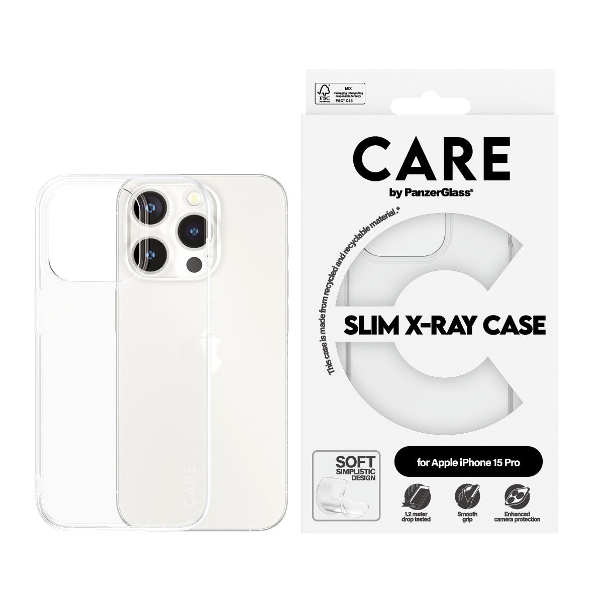 CARE by PanzerGlass® Fashionable Case Transparent X-Ray Soft Basic iPhone 15 Pro