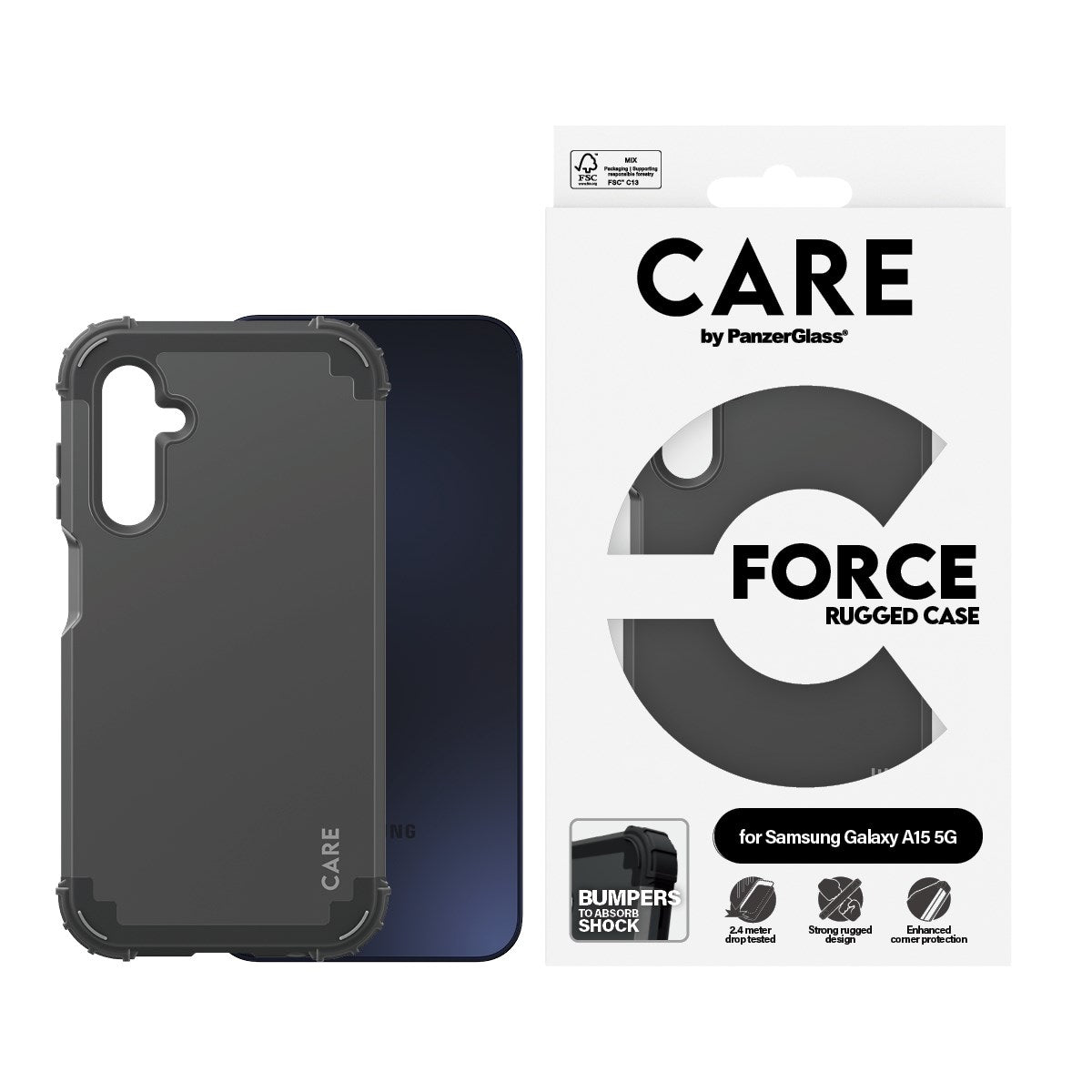 CARE by PanzerGlass® Fashionable Case Black FORCE Samsung Galaxy A15 5G