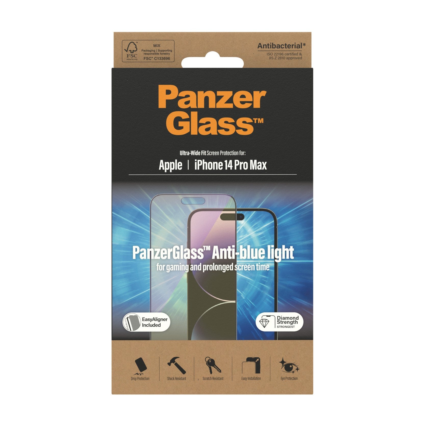 PanzerGlass® Anti-blue light Screen Protector iPhone 14 Pro Max | Ultra-Wide Fit w. EasyAligner
