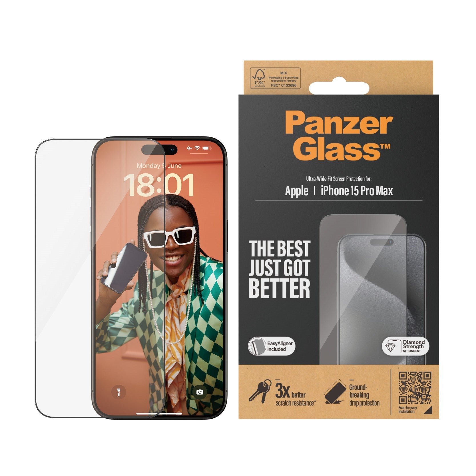 PanzerGlass® Screen Protector iPhone 15 Pro Max | Ultra-Wide Fit w. EasyAligner