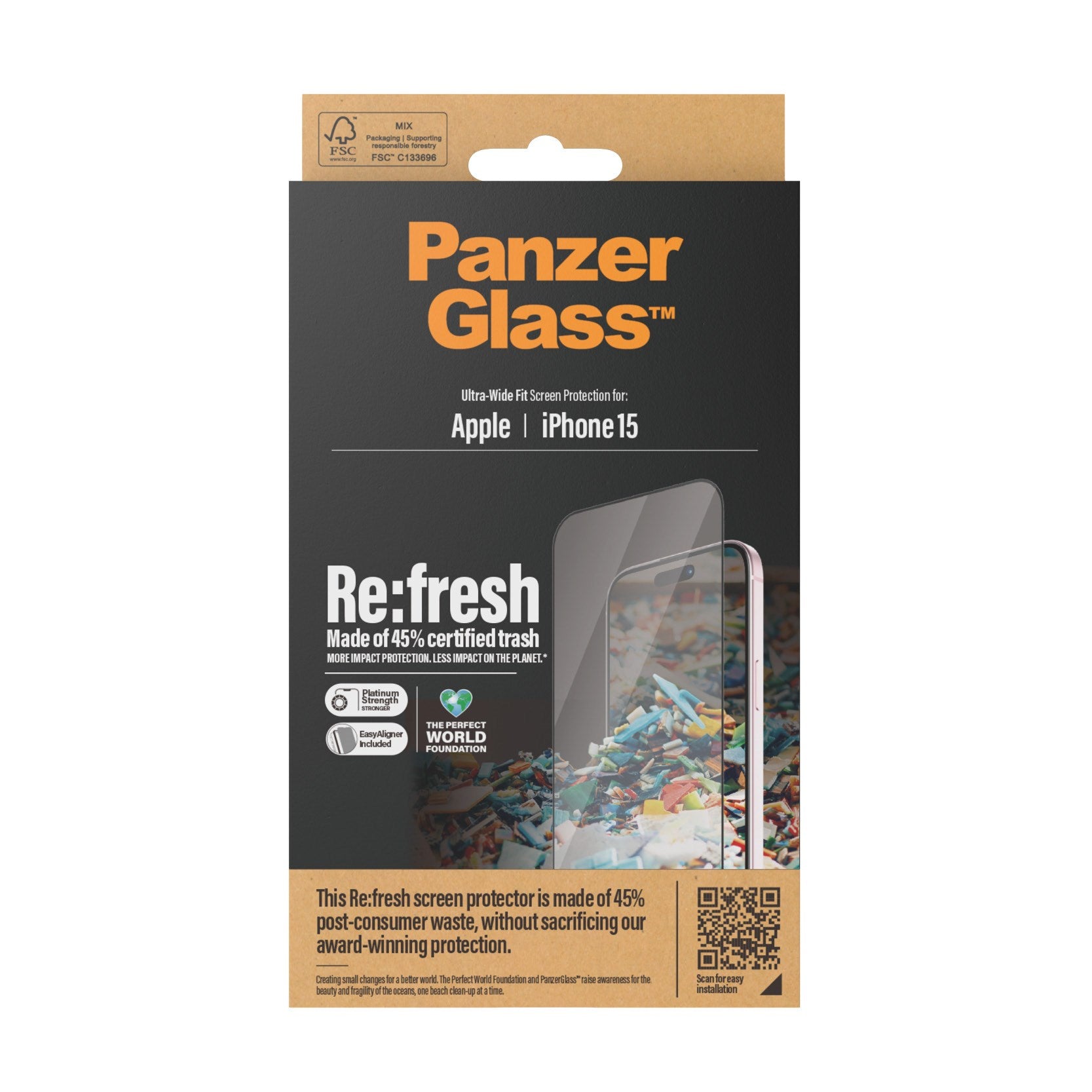 PanzerGlass® Re:fresh Screen Protector iPhone 15 | Ultra-Wide Fit w. EasyAligner