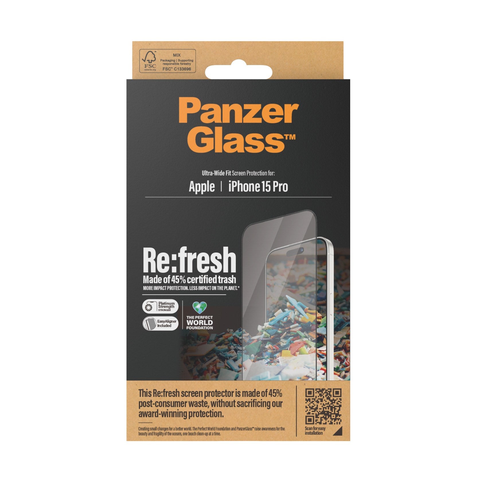 PanzerGlass® Re:fresh Screen Protector iPhone 15 Pro | Ultra-Wide Fit w. EasyAligner