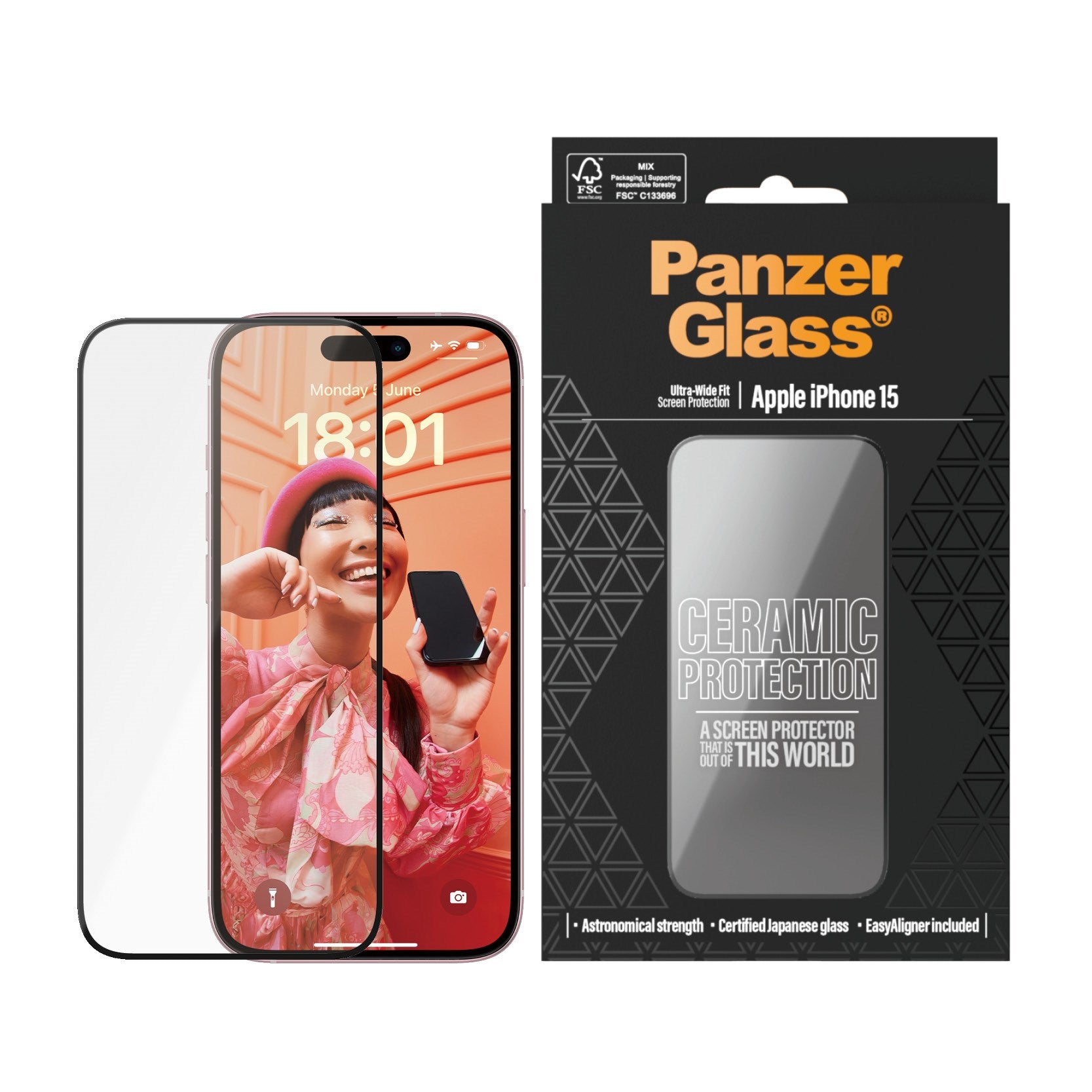PanzerGlass® Ceramic Protection for iPhone 15 | Ultra-Wide Fit w. EasyAligner