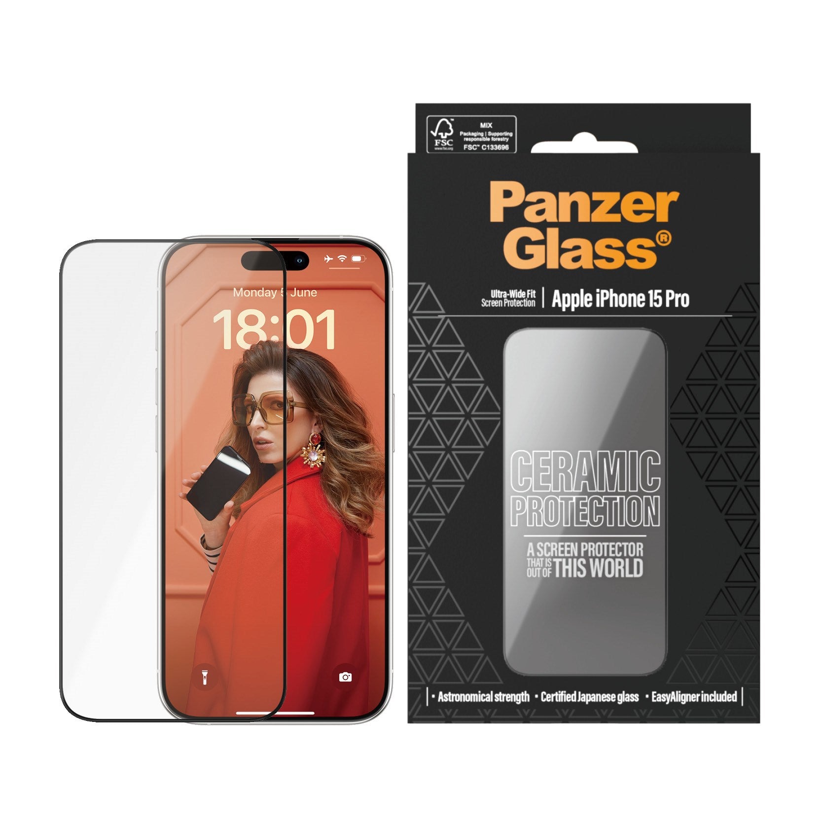 PanzerGlass® Ceramic Screen Protector iPhone 15 Pro | Ultra-Wide Fit w. EasyAligner