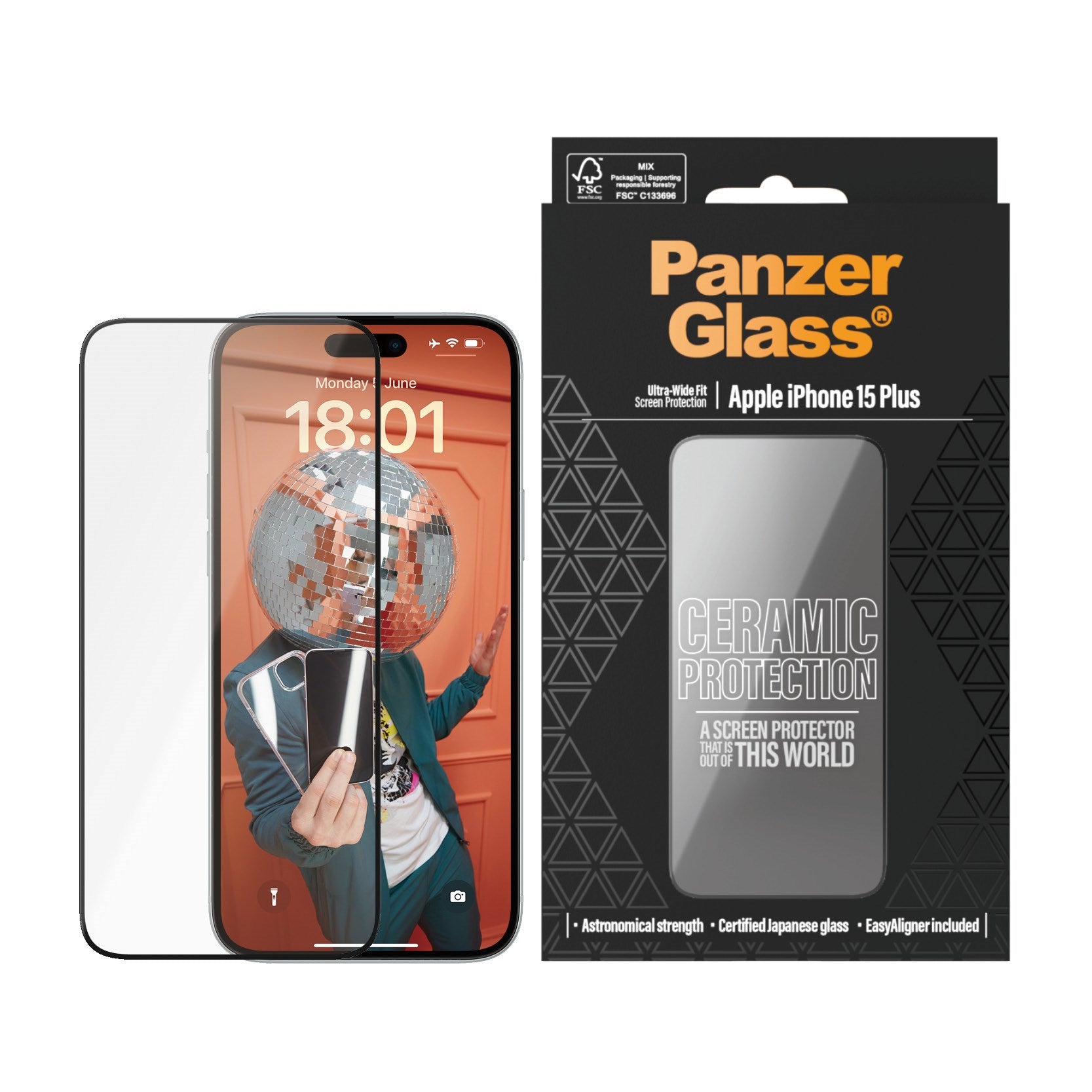 PanzerGlass® Ceramic Protection for iPhone 15 Plus | Ultra-Wide Fit w. EasyAlignerr