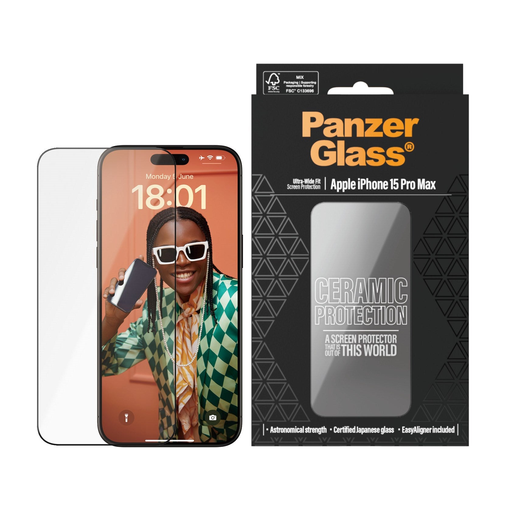 PanzerGlass® Ceramic Protection for iPhone 15 Pro Max | Ultra-Wide Fit w. EasyAligner