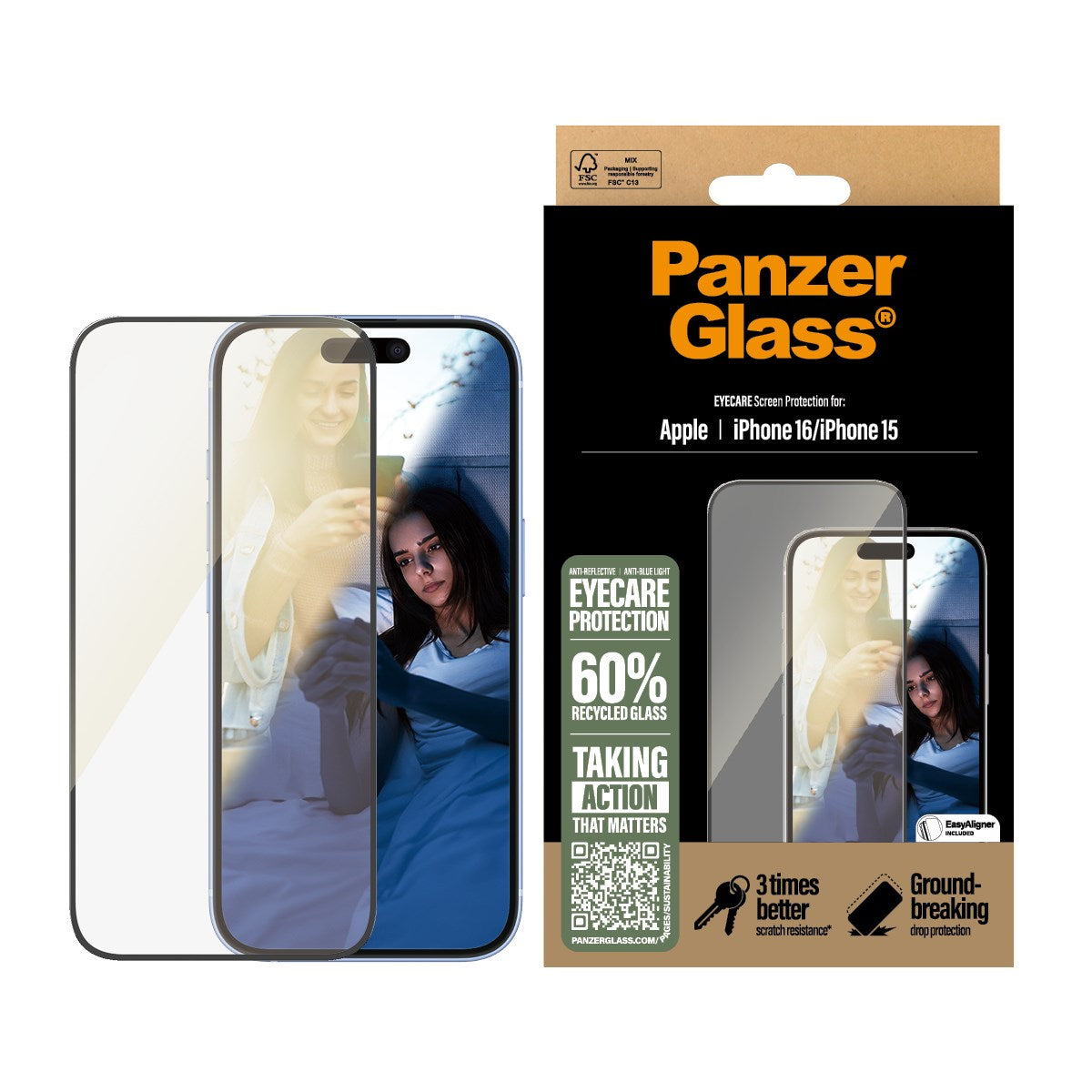 PanzerGlass® EyeCare Screen Protector iPhone 16 | 15 | Ultra-Wide Fit