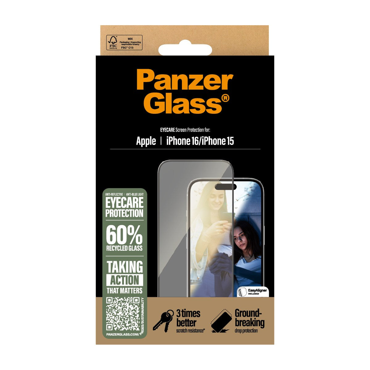 PanzerGlass® EyeCare Screen Protector iPhone 16 | 15 | Ultra-Wide Fit