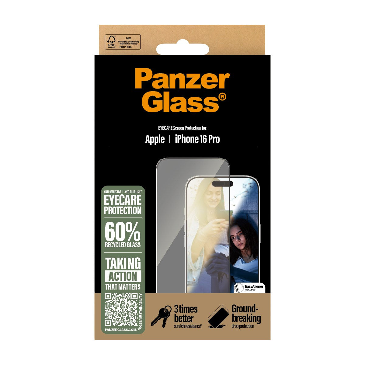 PanzerGlass® EyeCare Screen Protector iPhone 16 Pro | Ultra-Wide Fit