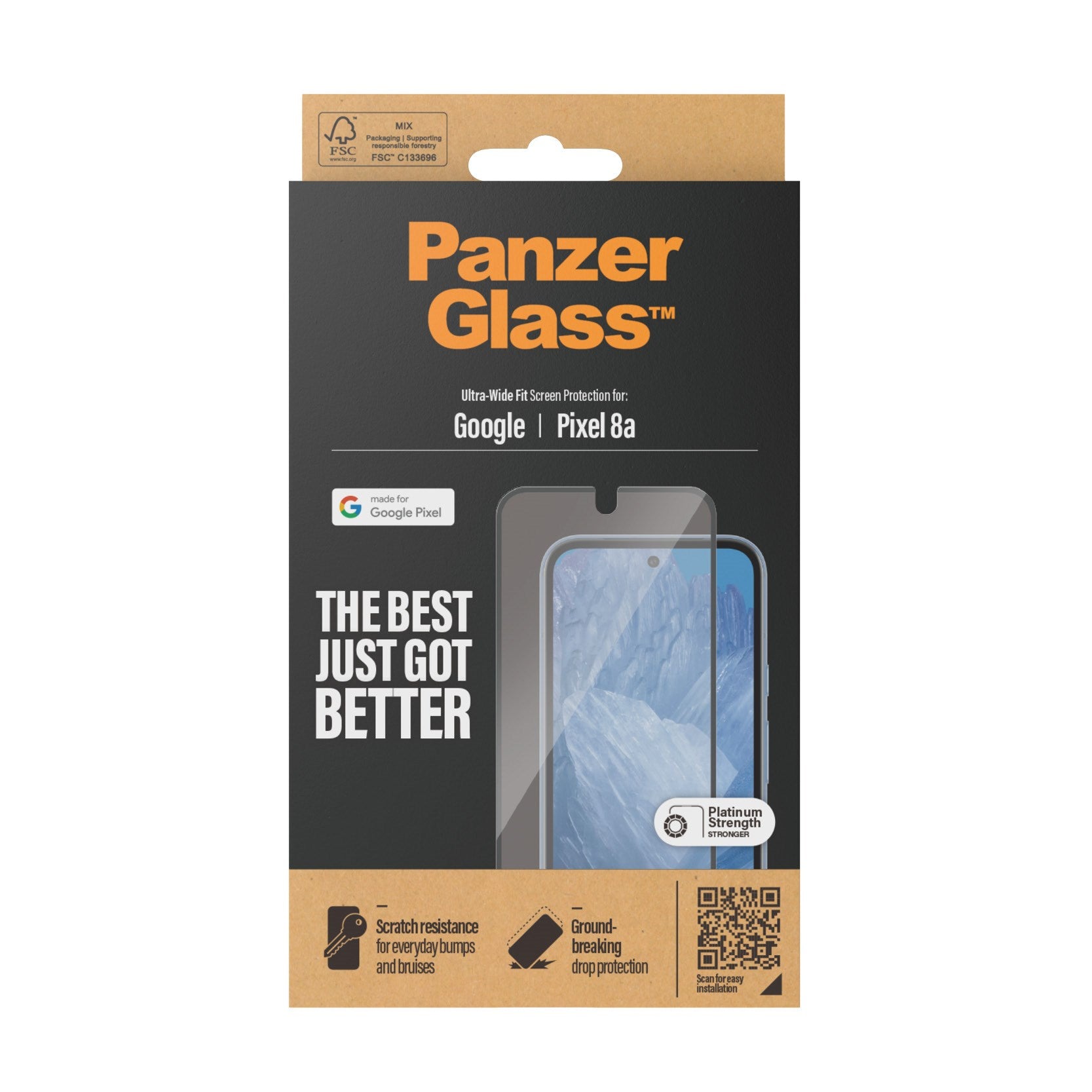 PanzerGlass® Screen Protector w. Black Frame Google Pixel 8a | Ultra-Wide Fit