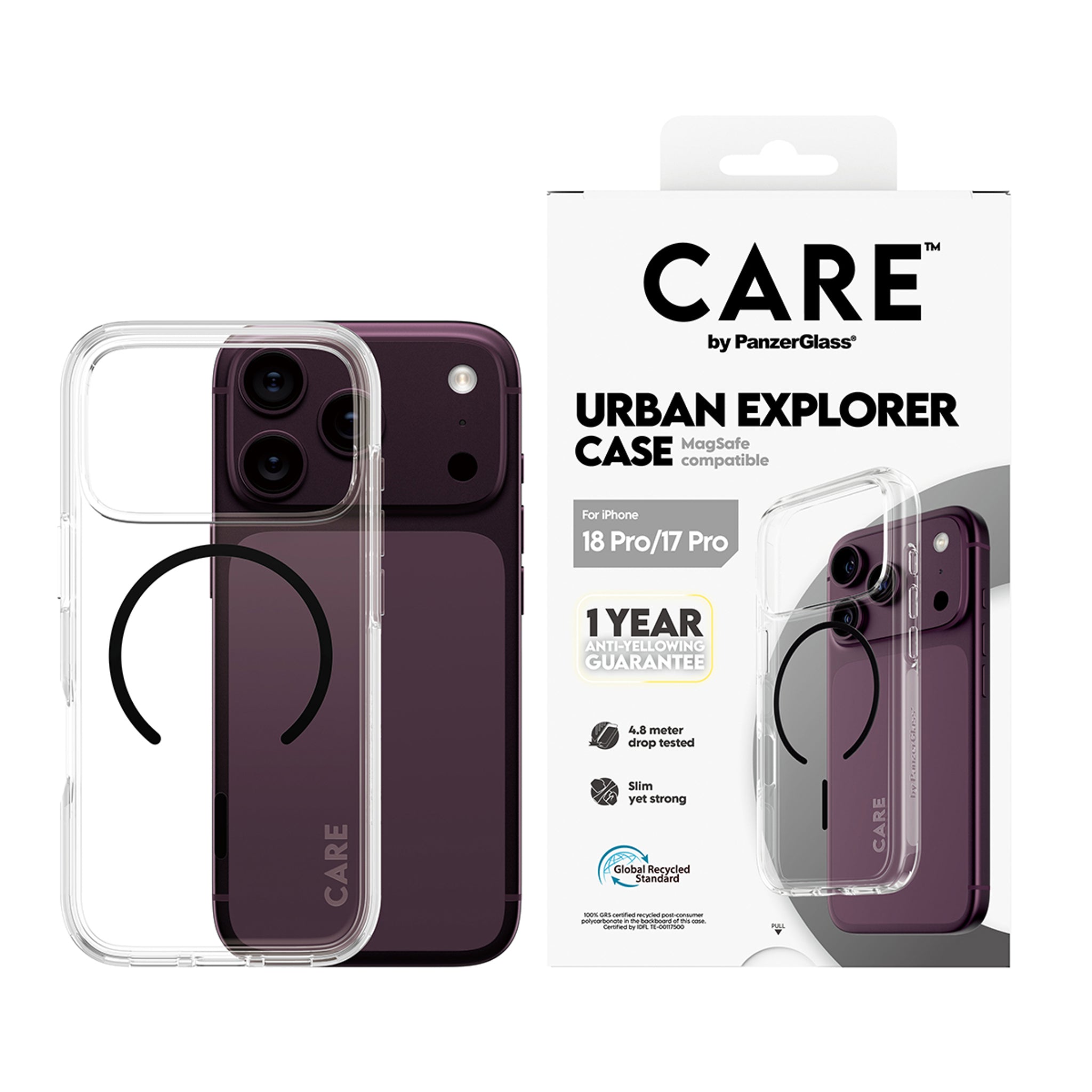 CARE™ by PanzerGlass® Urban Explorer Case Transparent w. Black MagSafe iPhone 18 Pro | 17 Pro