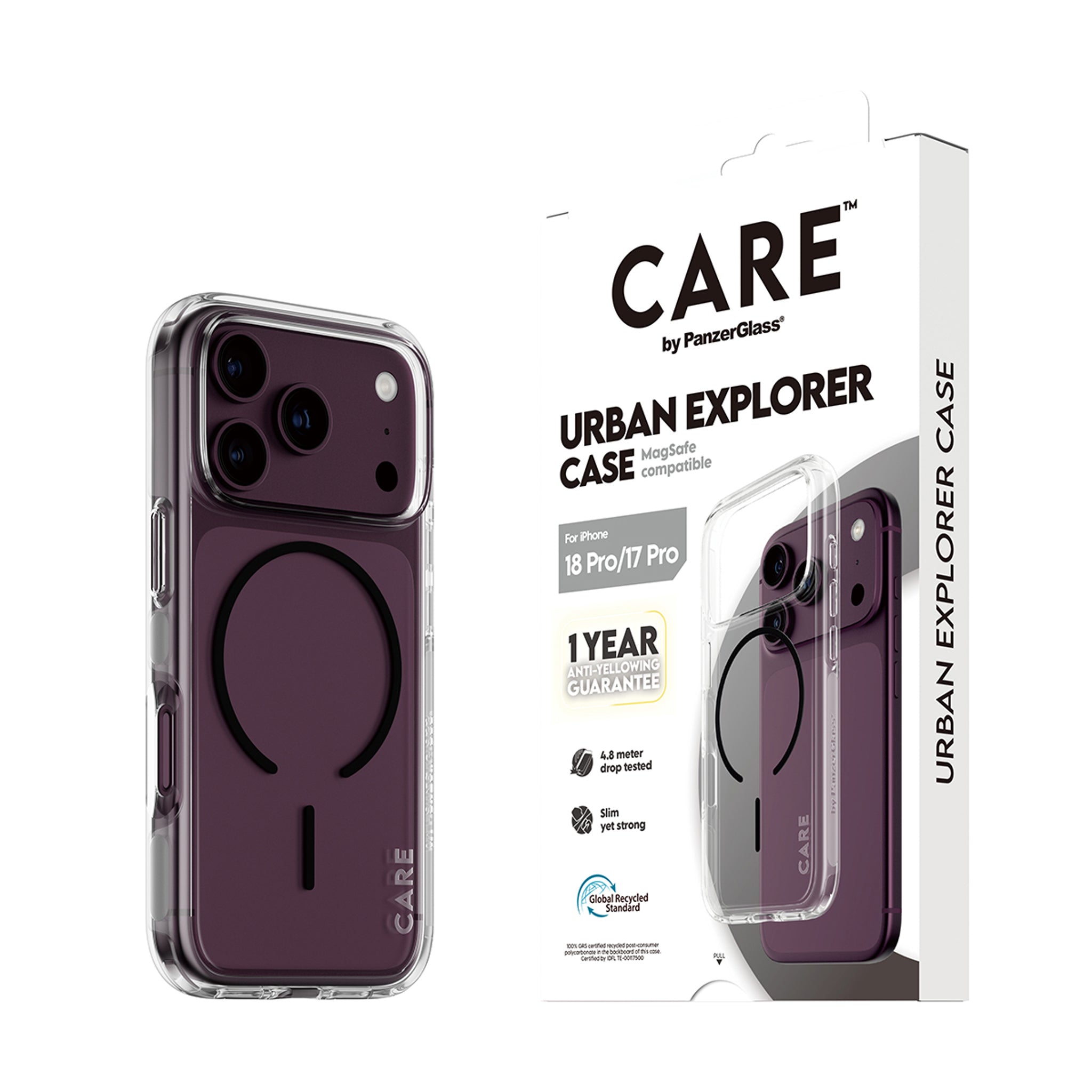 CARE™ by PanzerGlass® Urban Explorer Case Transparent w. Black MagSafe iPhone 18 Pro | 17 Pro