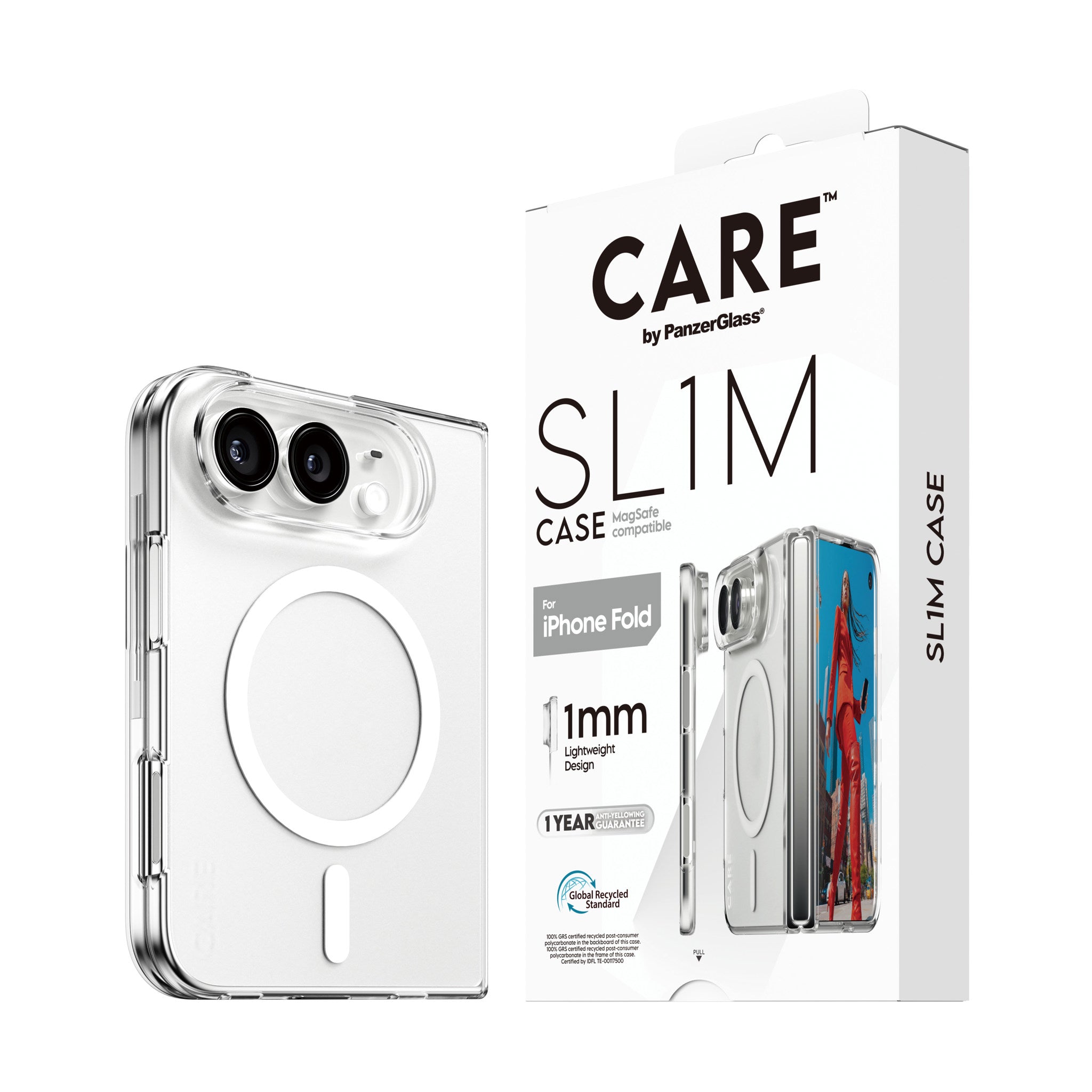 CARE™ by PanzerGlass® SL1M Case Transparent w. White MagSafe iPhone 2026 Fold