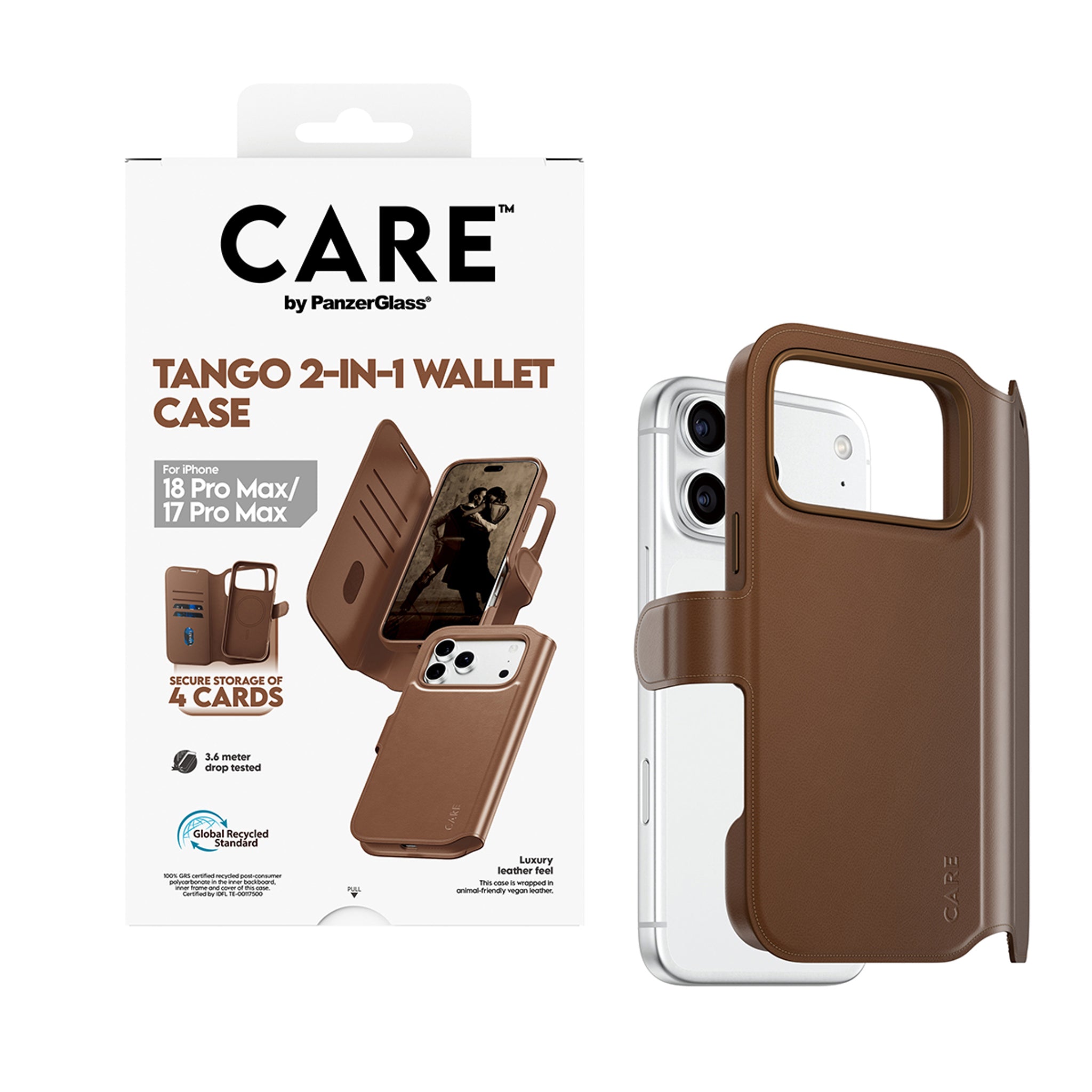 CARE™ by PanzerGlass® Tango 2-in-1 Wallet Case Brown w. MagSafe iPhone 18 Pro Max | 17 Pro Max