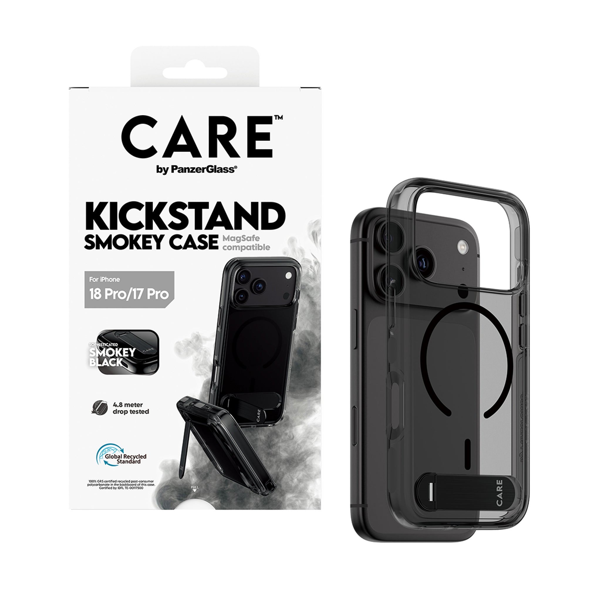 CARE™ by PanzerGlass® Kickstand Case Smokey w. Black MagSafe iPhone 18 Pro | 17 Pro