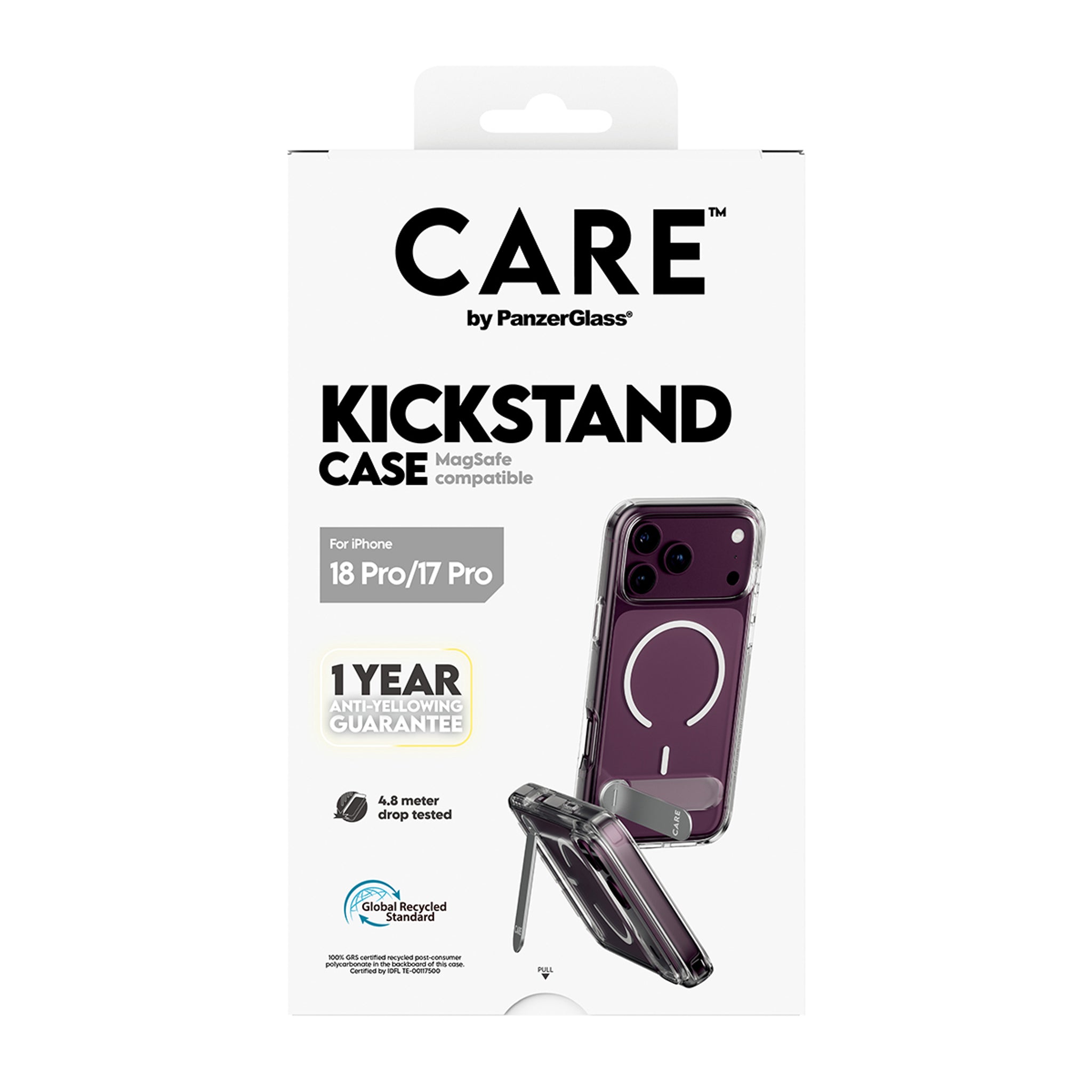 CARE™ by PanzerGlass® Kickstand Case Transparent w. White MagSafe iPhone 18 Pro | 17 Pro