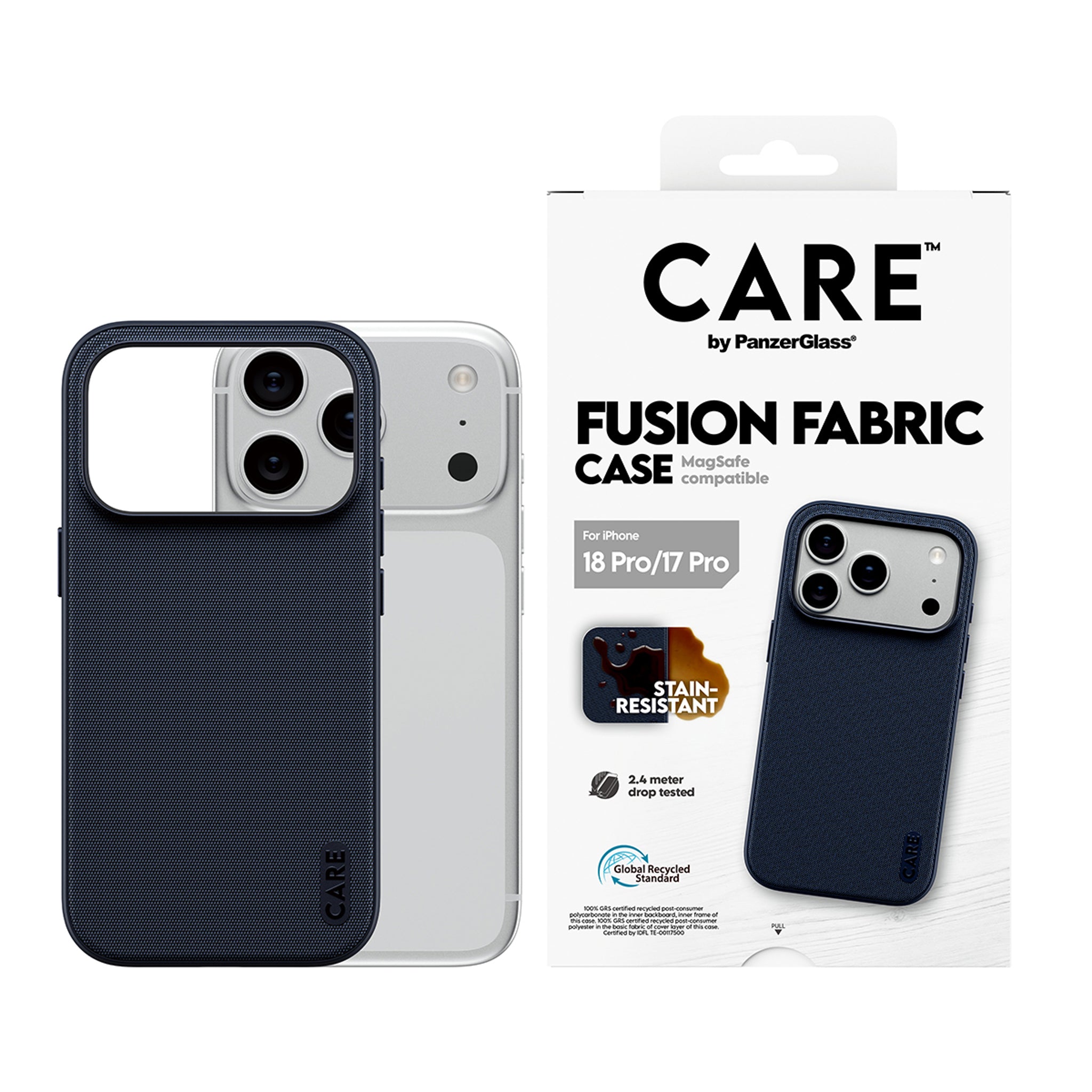 CARE™ by PanzerGlass® Fusion Fabric Case Blue w. MagSafe iPhone 18 Pro | 17 Pro