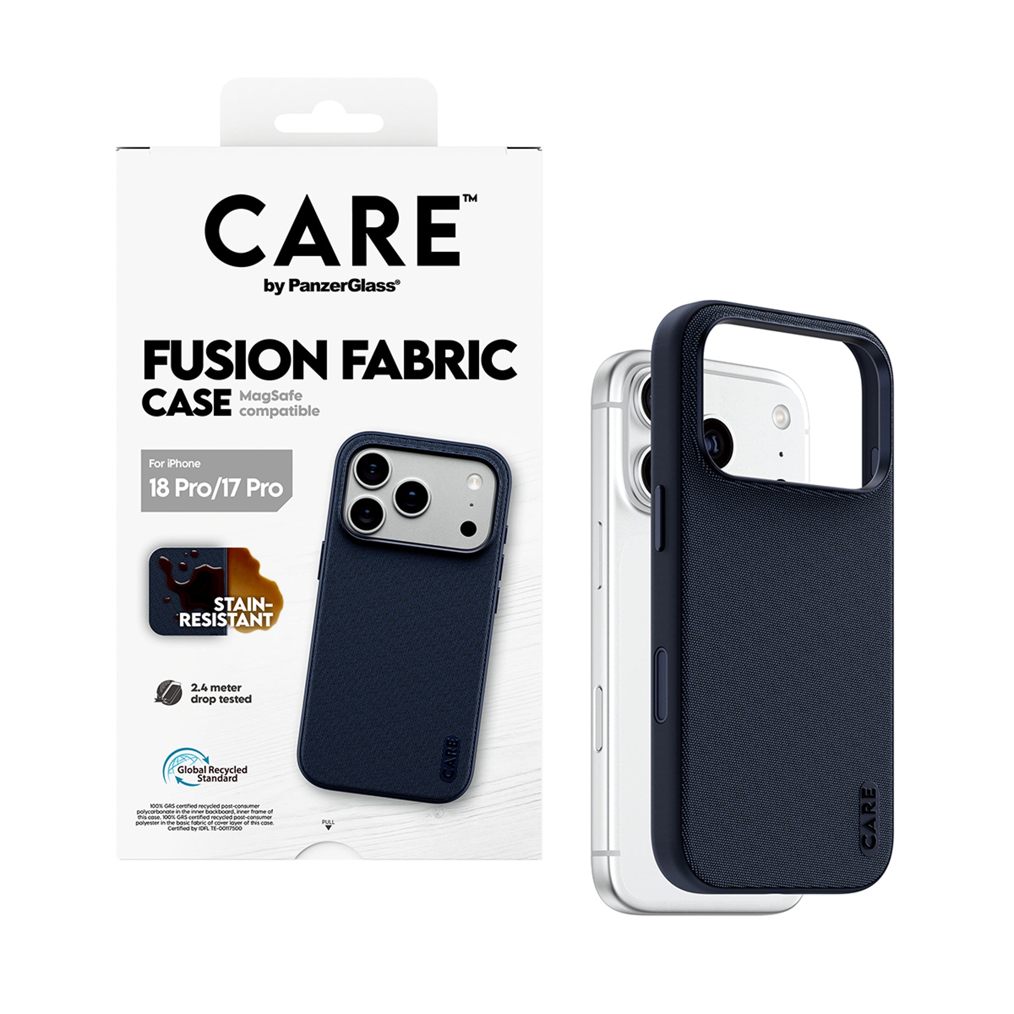 CARE™ by PanzerGlass® Fusion Fabric Case Blue w. MagSafe iPhone 18 Pro | 17 Pro